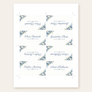 Bridal Shower Name Tents, Something Blue Floral Place Cards, Blue Floral Corner Luncheon Table Decor, Custom Printable Digital File image 3