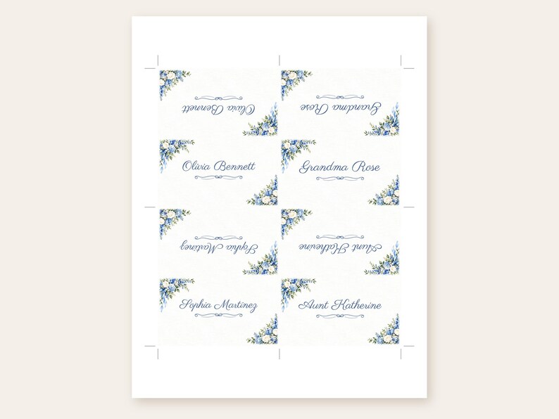Bridal Shower Name Tents, Something Blue Floral Place Cards, Blue Floral Corner Luncheon Table Decor, Custom Printable Digital File image 3