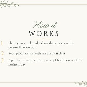 Custom Late Night Snack Sign, Botanical Line Art Wedding Food Label, Minimalist Snack Tag, Printable 5x3.5 Digital File image 4
