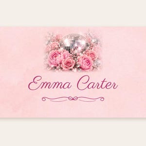 Birthday Name Tents, Disco Ball and Roses Place Cards, Disco Birthday Dinner Table Decor, Custom Printable Digital File image 2