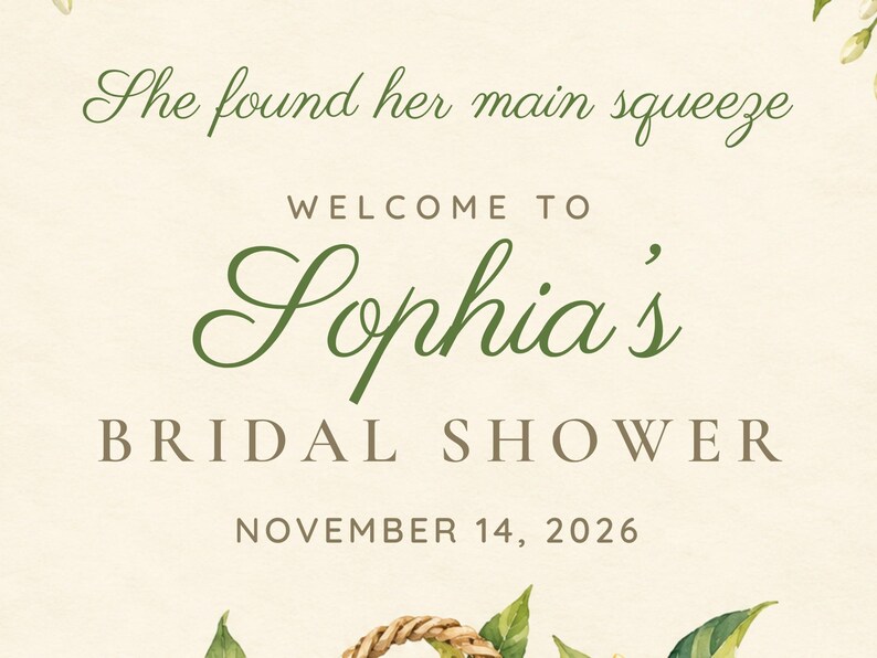Custom Bridal Shower Welcome Sign, She Found Her Main Squeeze Lemon Sign, Lemon Basket Bridal Shower Decor, Printable 24x36 Digital File image 3