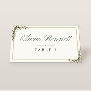 Custom Wedding Name Tents, Olive Branch Place Cards with Table Numbers, Olive Leaf Escort Cards, Printable Digital File bild 2