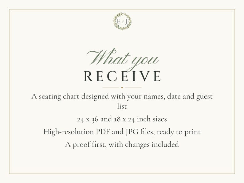 Custom Seating Chart Sign, Alphabetical Wedding Seating Chart, Monogram Find Your Seat Sign, Printable 24x36 Digital File image 5