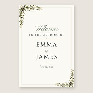 Custom Wedding Welcome Sign, Olive Branch Welcome Sign with Names and Date, Olive Leaf Wedding Sign, Printable 24x36 Digital File image 2