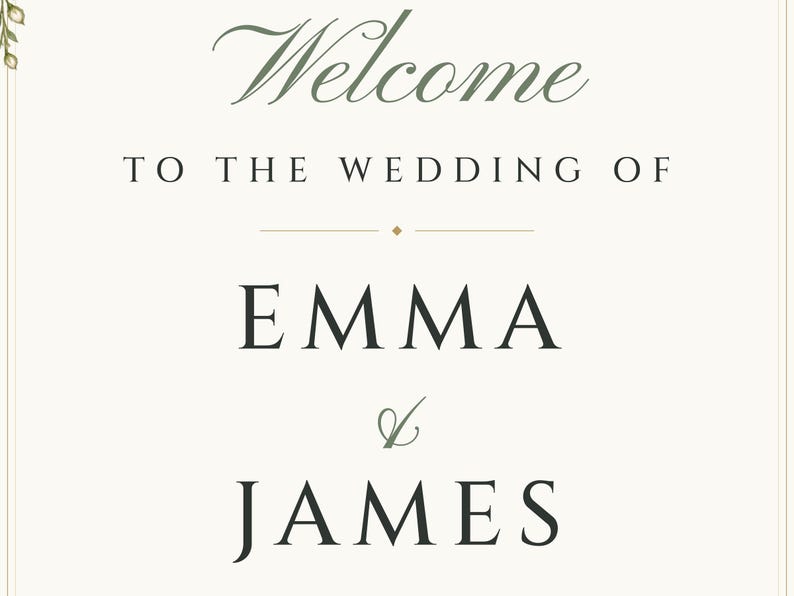 Custom Wedding Welcome Sign, White Rose Welcome Sign with Names and Date, Garden Rose Wedding Sign, Printable 24x36 Digital File image 3