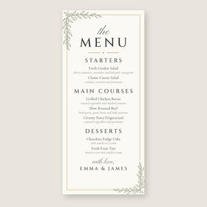 Custom Wedding Dinner Menu, Botanical Line Art Reception Menu Card, Minimalist Place Setting Menu, Printable 4x9 Digital File image 2