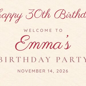 Custom Birthday Welcome Sign, Happy 30th Birthday Sign, Pink Heart Cake Birthday Decor, Printable 24x36 Digital File image 3