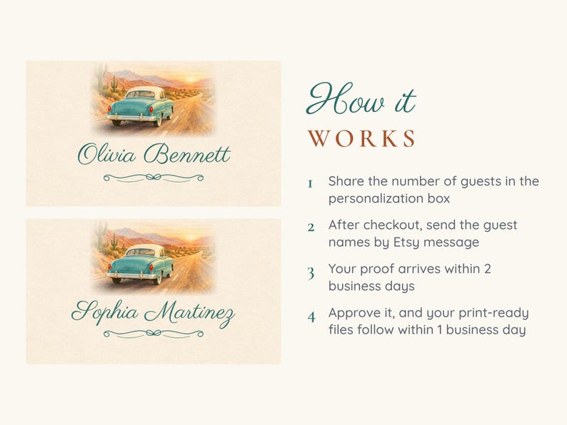 Birthday Name Tents, Retro Car Place Cards, Vintage Birthday Dinner Table Decor, Custom Printable Digital File image 4