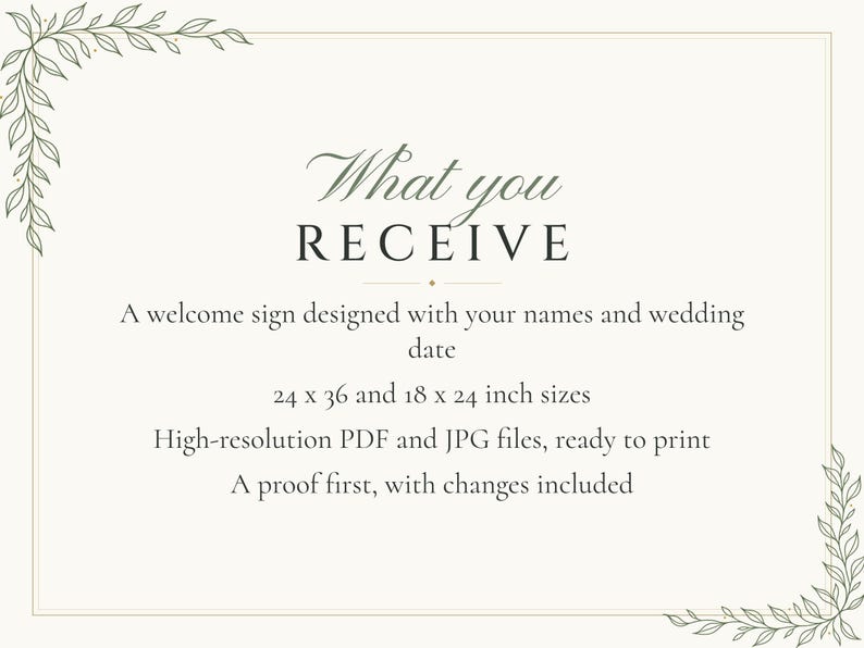 Custom Wedding Welcome Sign, Botanical Line Art Welcome Sign with Names and Date, Minimalist Wedding Sign, Printable 24x36 Digital File image 5