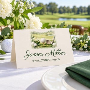 Birthday Name Tents, Golf Ball and Tee Place Cards, Golf Birthday Dinner Table Decor, Custom Printable Digital File image 1