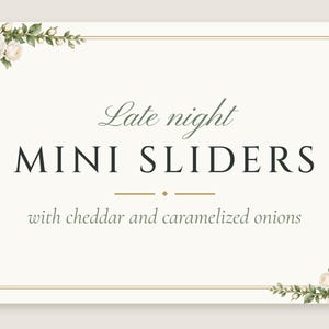 Custom Late Night Snack Sign, White Rose Wedding Food Label, Garden Rose Snack Tag, Printable 5x3.5 Digital File image 2