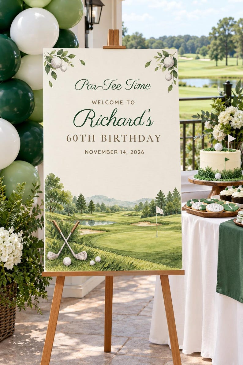 Aangepast welkomstbord voor een verjaardag, bord met 'Pauze', golfverjaardagsdecoratie, printbaar digitaal bestand van 24x36 inch. afbeelding 1