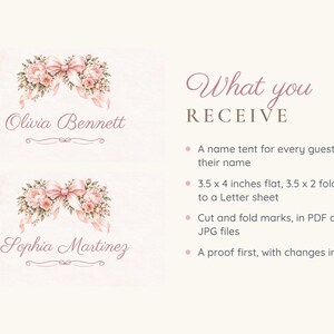 Baby Shower Name Tents, Oh Baby Girl Pink Bow Place Cards, Pink Peony Luncheon Table Decor, Custom Printable Digital File image 5