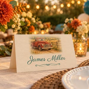 Birthday Welcome Sign and Name Tents Set, Vintage Edition, Vintage Truck Birthday Decor, Custom Printable Digital Files image 3
