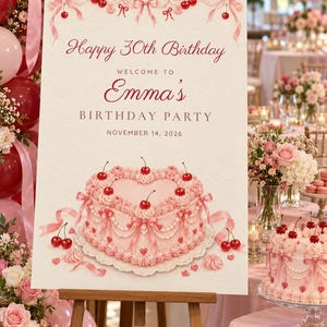 Willkommensschild und Namensschilder zum Geburtstag, Alles Gute zum 30. Geburtstag, Geburtstagsdeko mit rosa Herzkuchen, individuell druckbare digitale Dateien Bild 2