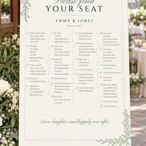 Individuelles Hochzeitsschild-Set: Willkommensschild mit botanischer Linienzeichnung, Sitzplan, Namensschilder, Menü- und Barschild, druckbare digitale Dateien Bild 2