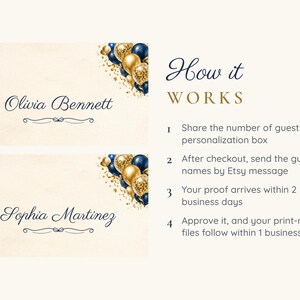 Birthday Name Tents, Navy and Gold Balloon Place Cards, Cheers Birthday Dinner Table Decor, Custom Printable Digital File image 4