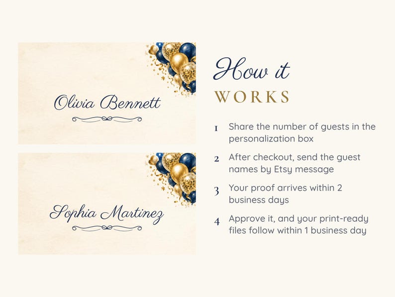 Birthday Name Tents, Navy and Gold Balloon Place Cards, Cheers Birthday Dinner Table Decor, Custom Printable Digital File image 4