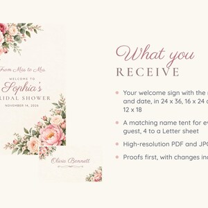 Bridal Shower Welcome Sign and Name Tents Set, From Miss to Mrs, Peony Corner Bridal Shower Decor, Custom Printable Digital Files image 5