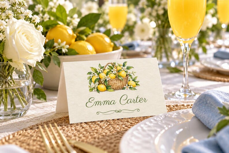 Bridal Shower Name Tents, She Found Her Main Squeeze Lemon Place Cards, Lemon Basket Luncheon Table Decor, Custom Printable Digital File image 1