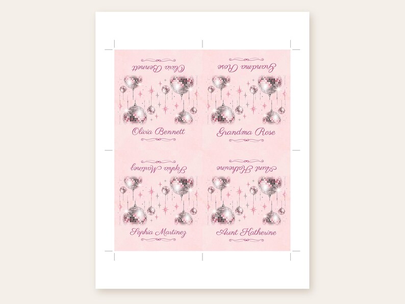 Birthday Name Tents, Pink Disco Ball Place Cards, Disco Birthday Dinner Table Decor, Custom Printable Digital File image 3