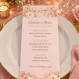 Custom Engagement Party Menu, She Said Yes Menu Card, Champagne and Diamond Ring Place Setting Menu, Printable 4x9 Digital File