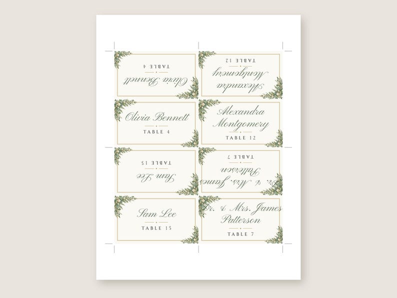 Custom Wedding Name Tents, Greenery Place Cards with Table Numbers, Eucalyptus Escort Cards, Printable Digital File image 3