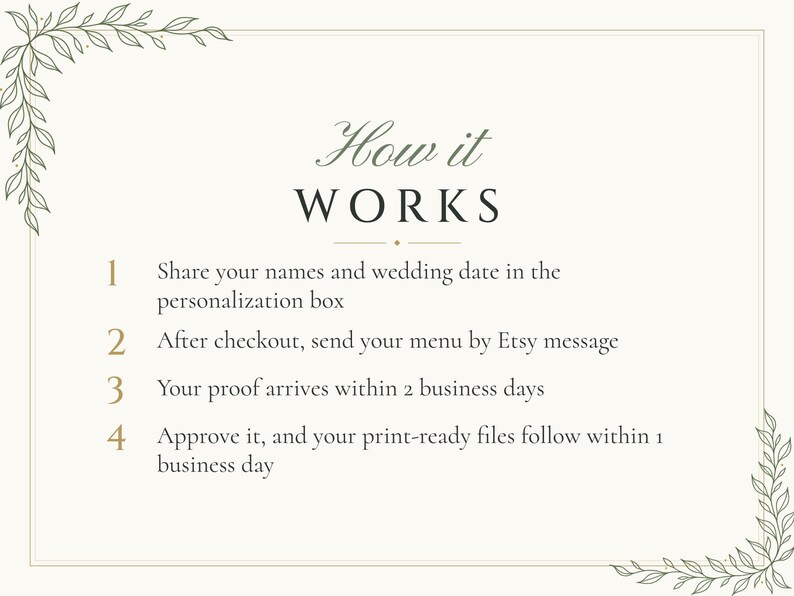 Custom Wedding Dinner Menu, Botanical Line Art Reception Menu Card, Minimalist Place Setting Menu, Printable 4x9 Digital File image 4