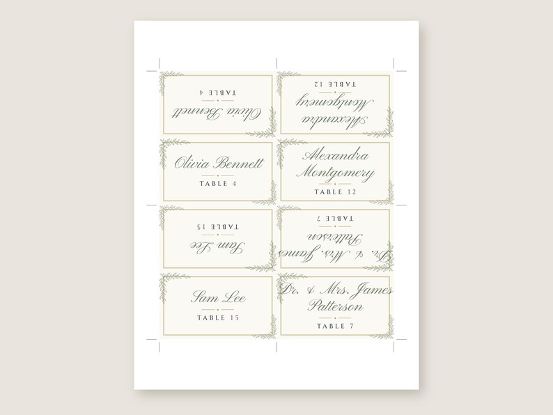 Custom Wedding Name Tents, Botanical Line Art Place Cards with Table Numbers, Minimalist Escort Cards, Printable Digital File image 3