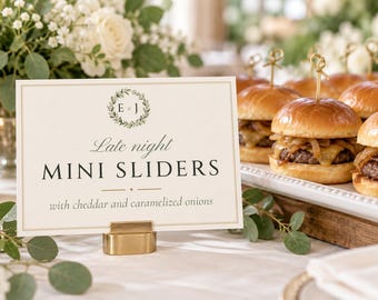 Custom Late Night Snack Sign, Monogram Wedding Food Label, Wreath Snack Tag, Printable 5x3.5 Digital File