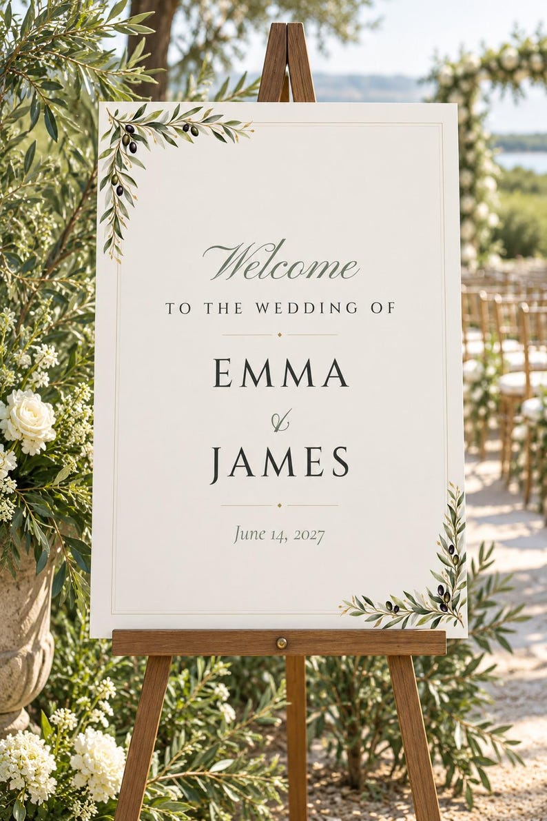 Custom Wedding Sign Bundle, Olive Branch Welcome Sign, Seating Chart, Name Tents, Menu and Bar Sign, Printable Digital Files image 3