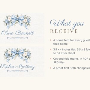 Baby Shower Name Tents, Oh Baby Boy Blue Bow Place Cards, Blue Hydrangea Luncheon Table Decor, Custom Printable Digital File image 5
