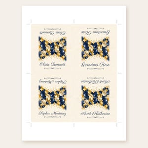 Tarjetas de mesa con nombres para cumpleaños, tarjetas de lugar con arco de globos azul marino y dorado, decoración de mesa para cena de cumpleaños con el tema "¡Salud!", archivo digital imprimible personalizado. imagen 3