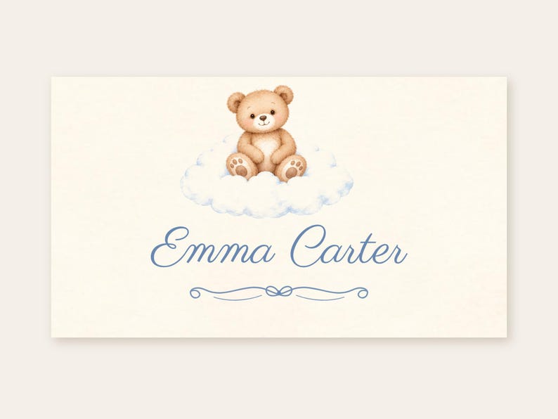 Baby Shower Name Tents, We Can Bearly Wait Teddy Bear Place Cards, Bear on a Cloud Luncheon Table Decor, Custom Printable Digital File image 2