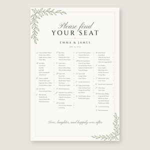 Custom Seating Chart Sign, Alphabetical Wedding Seating Chart, Botanical Line Art Find Your Seat Sign, Printable 24x36 Digital File image 2
