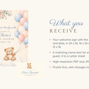 Baby Shower Welcome Sign and Name Tents Set, We Can Bearly Wait Teddy Bear, Bear on a Cloud Shower Decor, Custom Printable Digital Files image 5