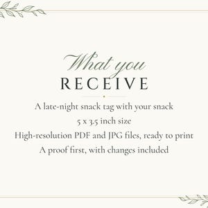 Custom Late Night Snack Sign, Botanical Line Art Wedding Food Label, Minimalist Snack Tag, Printable 5x3.5 Digital File image 5