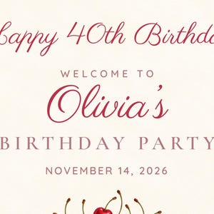 Custom Birthday Welcome Sign, Happy 40th Birthday Sign, Pink Vintage Cake Birthday Decor, Printable 24x36 Digital File image 3
