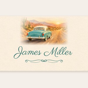 Birthday Name Tents, Retro Car Place Cards, Vintage Birthday Dinner Table Decor, Custom Printable Digital File image 2