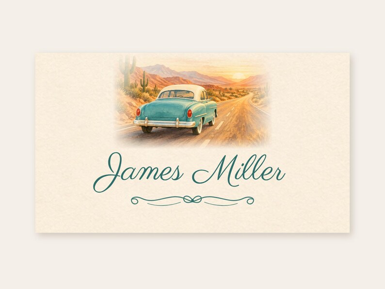 Birthday Name Tents, Retro Car Place Cards, Vintage Birthday Dinner Table Decor, Custom Printable Digital File image 2