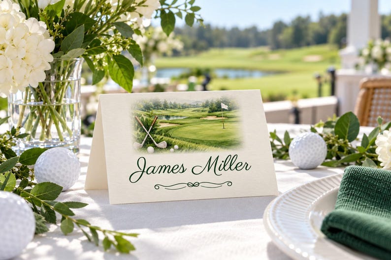 Birthday Name Tents, Golf Course Place Cards, Golf Birthday Dinner Table Decor, Custom Printable Digital File image 1
