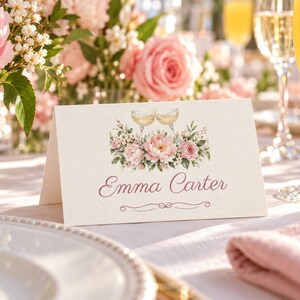 Bridal Shower Name Tents, From Miss to Mrs Place Cards, Champagne Toast Luncheon Table Decor, Custom Printable Digital File image 1
