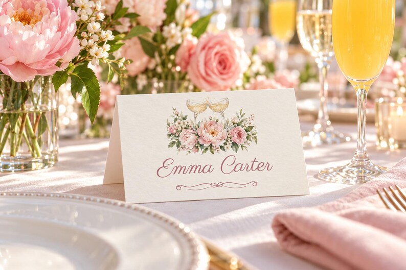 Bridal Shower Name Tents, From Miss to Mrs Place Cards, Champagne Toast Luncheon Table Decor, Custom Printable Digital File image 1