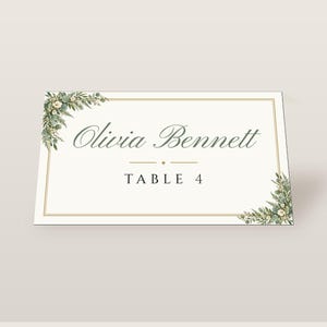 Custom Wedding Name Tents, Greenery Place Cards with Table Numbers, Eucalyptus Escort Cards, Printable Digital File image 2