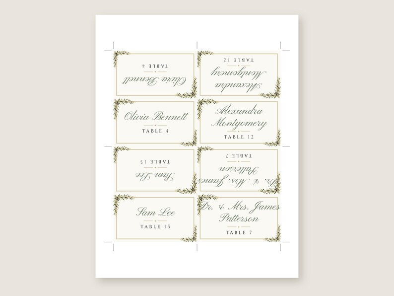 Custom Wedding Name Tents, Olive Branch Place Cards with Table Numbers, Olive Leaf Escort Cards, Printable Digital File bild 3