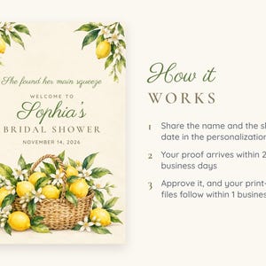 Custom Bridal Shower Welcome Sign, She Found Her Main Squeeze Lemon Sign, Lemon Basket Bridal Shower Decor, Printable 24x36 Digital File image 4
