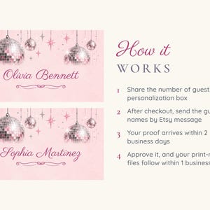 Birthday Name Tents, Pink Disco Ball Place Cards, Disco Birthday Dinner Table Decor, Custom Printable Digital File image 4