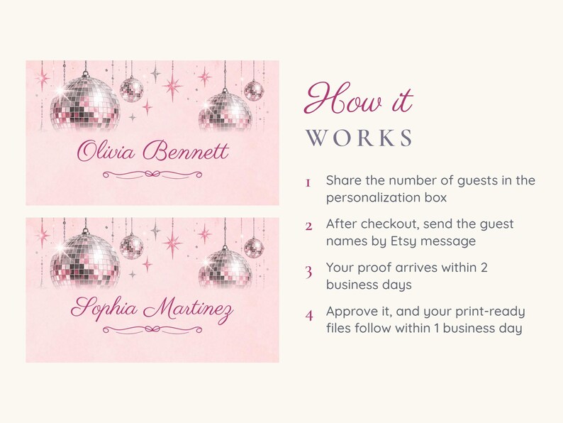 Birthday Name Tents, Pink Disco Ball Place Cards, Disco Birthday Dinner Table Decor, Custom Printable Digital File image 4