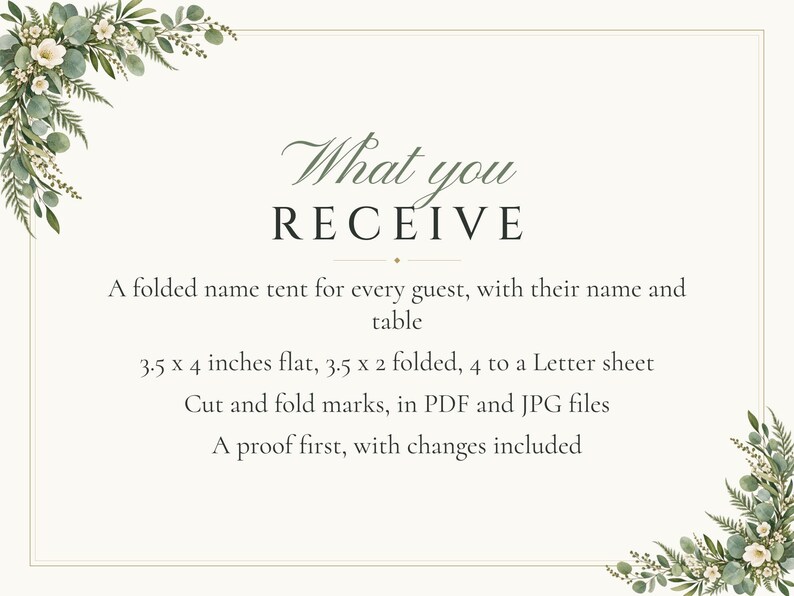 Custom Wedding Name Tents, Greenery Place Cards with Table Numbers, Eucalyptus Escort Cards, Printable Digital File image 5