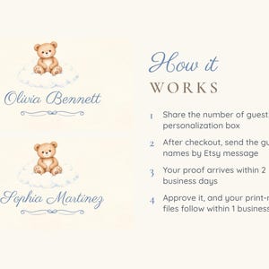 Baby Shower Name Tents, We Can Bearly Wait Teddy Bear Place Cards, Bear on a Cloud Luncheon Table Decor, Custom Printable Digital File image 4